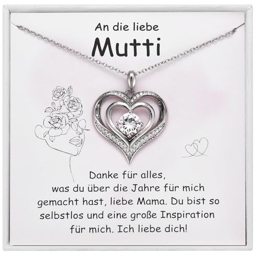 FAOMZQ Muttertag Geschenk für Mama, Herz Halskette Damen Silber 925 Geschenke für Mutter Mama, Zirkonia Herzkette Geschenke Geburtstag Muttertagsgeschenke Weihnachten von FAOMZQ