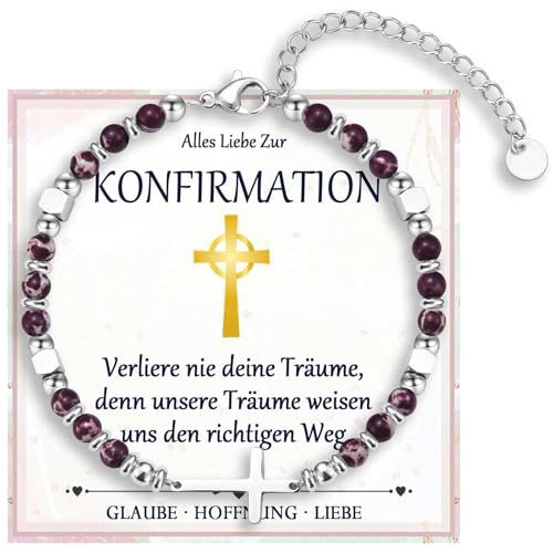 FAOMZQ Konfirmation Geschenk Mädchen, Kreuz Armband Geschenk zur Konfirmation, Konfirmationsgeschenk für Mädchen Tochter Nichte Enkelin Schwester Patentochter von Mama Papa Großeltern Taufpaten, Lila von FAOMZQ