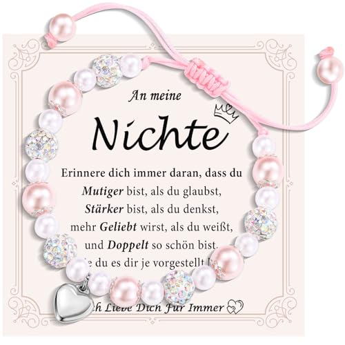 FAOMZQ Nichte Geschenk, Perlen Armband mit Herz für Nichte, Geschenke für Nichte von Tante Onkel zum Geburtstag Weihnachten Abschluss Einschulung von FAOMZQ