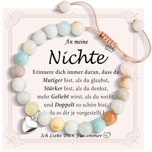 FAOMZQ Nichte Geschenk, Amazonit Perlen Armband für Nichte, Geschenke für Nichte von Tante Onkel zum Geburtstag Weihnachten Abschluss Einschulung von FAOMZQ