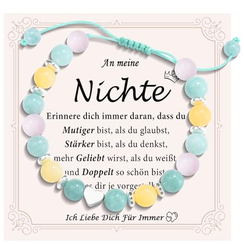 FAOMZQ Nichte Geschenk, Perlen Armband mit Herz für Mädchen, Geschenke für Nichte von Tante Onkel zum Geburtstag Weihnachten Abschluss Einschulung von FAOMZQ
