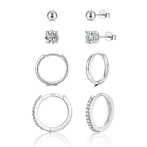 FAOMZQ Ohrringe Set(3mm/4mm/10mm/12mm) Ohrstecker Silber 925 AAA Zirkonia & Creolen Silber Damen Kinder Mädchen Herrn von FAOMZQ