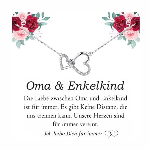 FAOMZQ Oma Geschenk, Oma Enkelkind Kette Sterling Silber Verbundener Herz Halskette Geschenke von Enkel Enkelin für Großmutter, Sinnvolle Geschenke für Oma zum Muttertag Geburtstag Weihnachten von FAOMZQ
