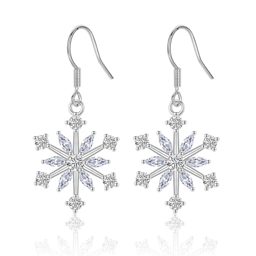 FAOMZQ Schneeflocken Ohrringe, Ohrringe Schneeflocken Weiß Vergoldet Weihnachten Schmuck AAA Weißer Zirkonia Geschenke für Damen Frauen Freundin Mädchen von FAOMZQ
