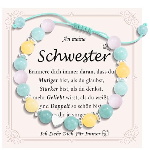 FAOMZQ Schwester Geschenk, Perlen Armband mit Herz für Mädchen, Geschenke für Kleine Große Schwester von Bruder Geschwistern zum Geburtstag Weihnachten Abschluss Einschulung von FAOMZQ