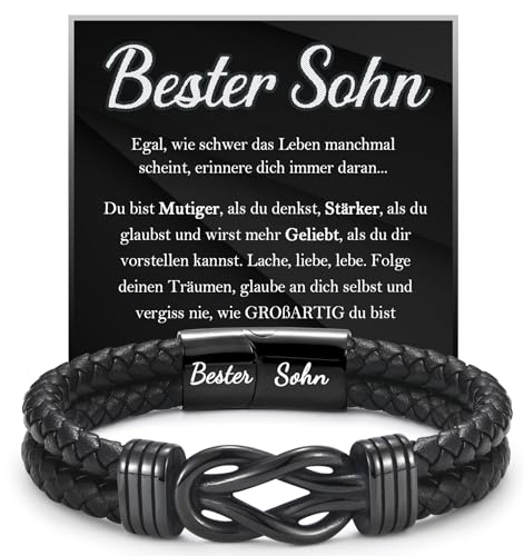 FAOMZQ Geschenk für Sohn, Lederarmband mit Gravur für Sohn, Bedeutungsvolles Sohn Armband, Geschenke für Sohn von Mama Papa zum Geburtstag Weihnachten Abschluss Jugendweihe Kommunion von FAOMZQ