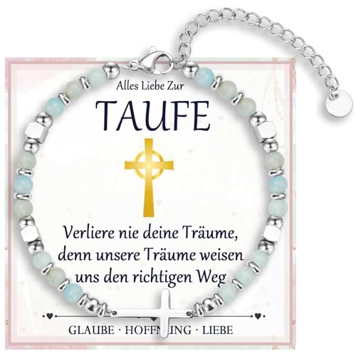 FAOMZQ Taufgeschenke für Mädchen, Kreuz Armband Geschenk für Mädchen, Geschenke zur Taufe für Mädchen Tochter Nichte Enkelin Schwester Patentochter Patenkind von Mama Papa Großeltern Taufpaten, Grün von FAOMZQ