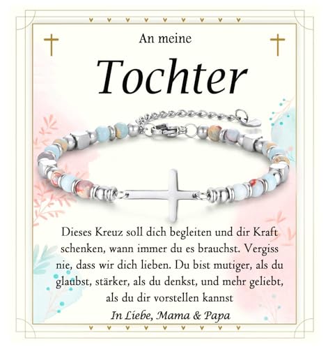 FAOMZQ Geschenk für Tochter, Tochter Geschenke von Mama Papa zum Geburtstag Abschluss Weihnachten, Tochter Kreuz Armband für Mädchen von Eltern zur Erstkommunion Kommunion Konfirmation Ostern von FAOMZQ