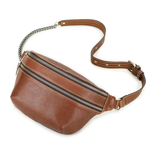 FAOONNMY Damen Mode Umhängetasche Schultertasche Brusttasche, Echtleder Sling Bag Hüfttasche mit Verstellbarem Riemen, Casual Sling Rucksack Large Capacity Gürteltasche für Reisen Radfahren Wandern von FAOONNMY