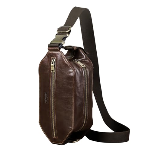 FAOONNMY Herren Echtleder Sling Bag Brusttasche, Mode Hüfttasche Große Kapazität, Casual Umhängetasche Sling Rucksack Leichte Gürteltasche mit Verstellbarem Riemen für Reisen Radfahren Wandern Coffee von FAOONNMY