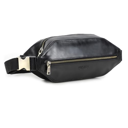 FAOONNMY Herren Echtleder Sling Bag Brusttasche, Mode Hüfttasche Große Kapazität, Casual Umhängetasche Sling Rucksack Leichte Gürteltasche mit Verstellbarem Riemen für Reisen Radfahren Wandern Black von FAOONNMY