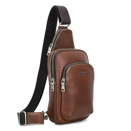FAOONNMY Herren Umhängetasche Schultertasche aus Echtleder mit Verstellbarem Riemen, Casual Brusttasche mit Mehreren Fächern, Mode Sling Rucksack Crossbody Tasche für Business Reisen Wandern Shopping von FAOONNMY