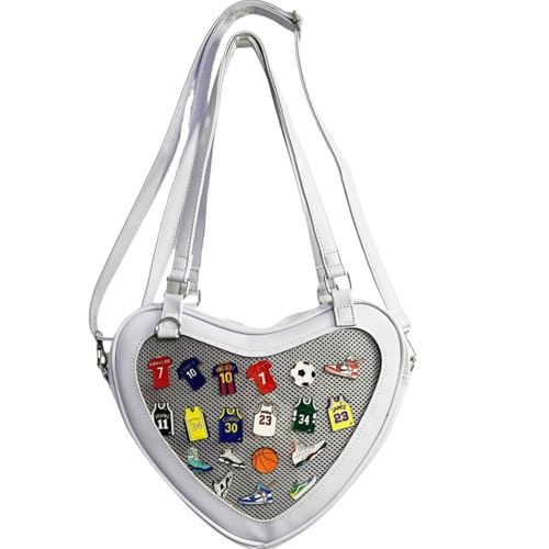 FAPIPOS Ita Bags. Süße Umhängetasche mit Herzabzeichen. Lolita-Herz-Broschentasche. Transparente Broschen-Präsentationstasche., Grau 3 FAPIPOS Ita Bags. Süße Umhängetasche mit Herzabzeichen. Lolita-Herz-Broschentasche. Transparente Broschen-Präsentationstasche., Grau 3 von FAPIPOS