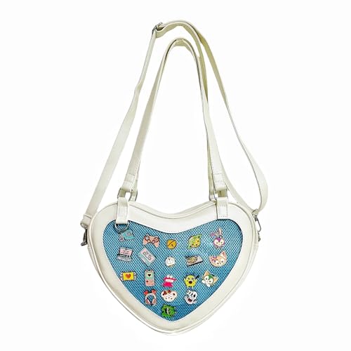 FAPIPOS Ita Bags. Süße Umhängetasche mit Herzabzeichen. Lolita-Herz-Broschentasche. Transparente Broschen-Präsentationstasche., Weiß 3 von FAPIPOS