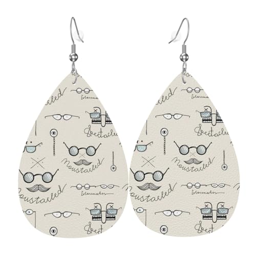 Leichte Ohrringe in Tropfenform, mit Schnurrbart, Brille, Leder, baumelnde Tropfenohrringe, Schmuckgeschenk für Frauen von FAQRTIV