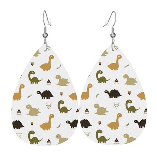 Leichte Tropfen-Ohrringe, Cartoon-Dinosaurier, geometrisches Dreieck, Leder, baumelnde Ohrringe, Schmuck, Geschenk für Frauen von FAQRTIV