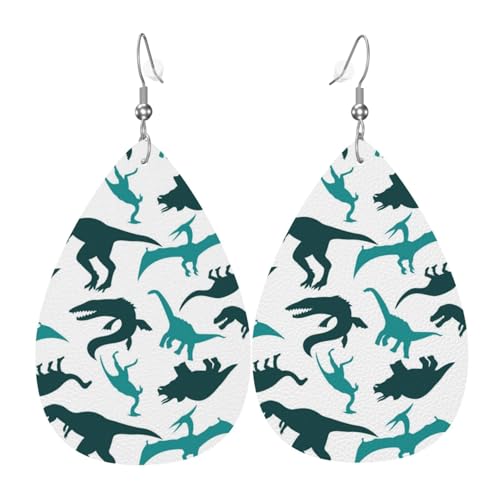 Leichte Tropfen-Ohrringe, Tyrannosaurier, Pterosaurier, Dinosaurier, Leder, baumelnde Ohrringe, Schmuckgeschenk für Frauen von FAQRTIV