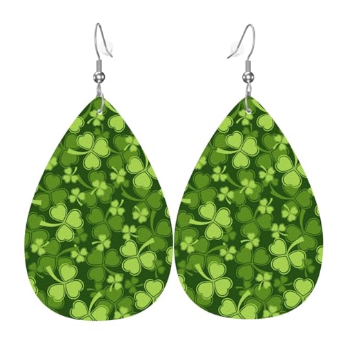 Leichte Tropfen-Ohrringe, dreiblättriges Kleeblatt, Leder, baumelnde Ohrringe, Schmuckgeschenk für Frauen von FAQRTIV