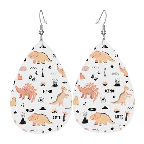 Leichte Tropfen-Ohrringe, niedlicher Cartoon-Dinosaurier-Leder, baumelnde Ohrringe, Schmuckgeschenk für Frauen von FAQRTIV