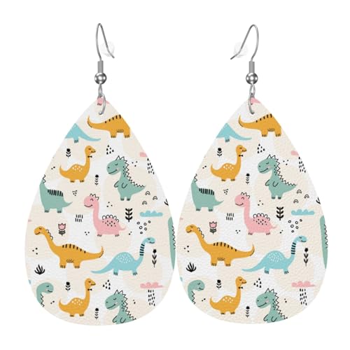 Leichte Tropfen-Ohrringe, niedlicher Cartoon-Dinosaurier-Leder, baumelnde Ohrringe, Schmuckgeschenk für Frauen von FAQRTIV