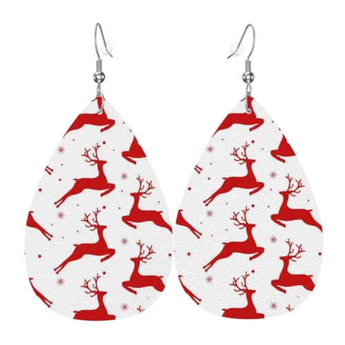 Leichte Tropfen-Ohrringe, rotes Hirsch, Schneeflocke, Leder, baumelnd, Schmuckgeschenk für Frauen von FAQRTIV
