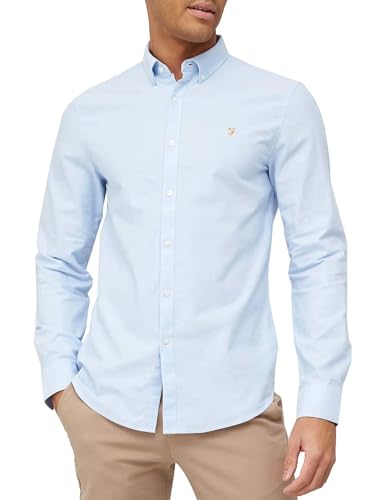 Farah Herren Brewer Slim Fit Baumwoll-Oxford Hemd, himmelblau, M von Farah