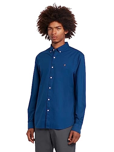 Farah Herren Brewer Slim FIT Cotton Oxford Shirt Hemd, Blaue Pfingstrose, XS von Farah