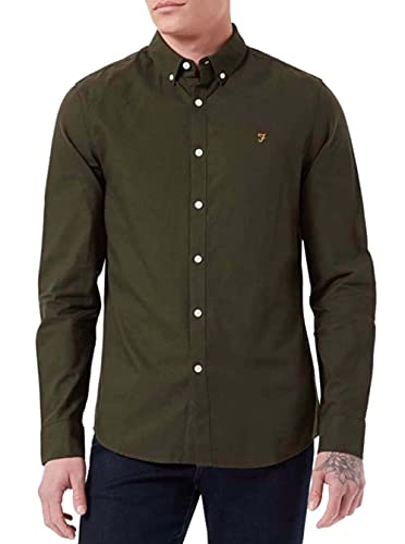 Farah Herren Brewer Slim Fit Baumwoll-Oxford Hemd, Dunkelgrün (Evergreen), L von Farah