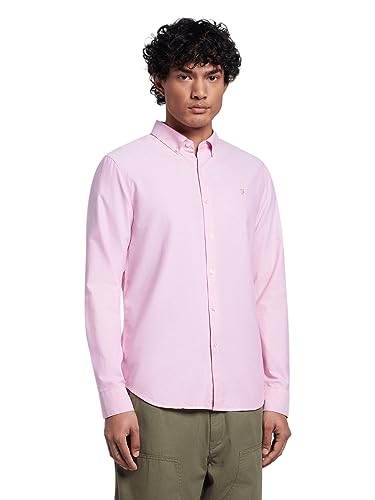 Farah Herren Brewer Slim Fit Baumwoll-Oxford Hemd, Korallenpink, M von Farah