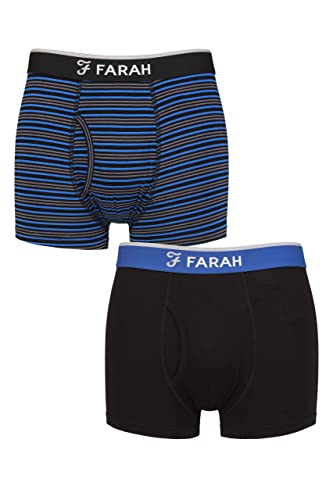 Farah Herren Schmucklos und Streifen Bambus Schlüsselloch Trunks Packung 2 Streifen Schwarz/Kobalt XL von Farah