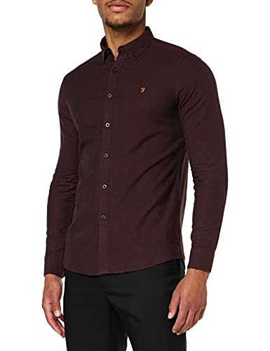 Farah Herren Steen Slim FIT Brushed Cotton Shirt Hemd, rot, M von Farah