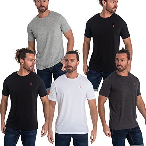 Farah T-Shirt 3, 5, 7 Pack Herren Klassischer Rundhalsausschnitt Solide Baumwolle T-Shirts Five Pack Herren Freizeitkleidung, Briars, M von Farah