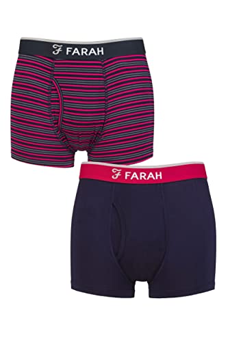 Farah Herren Schmucklos und Streifen Bambus Schlüsselloch Trunks Packung 2 Streifen Dunkle Marine/Cerise L von Farah