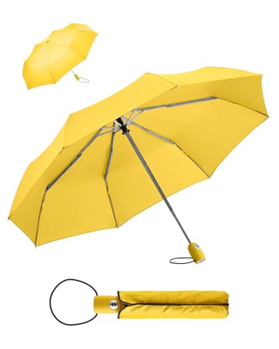 FARE Regenschirm (gelb) - öffnet & schließt automatisch - kompakt, windsicher, sturmfest & wasserabweisend - stabiler Taschenschirm - Perfekter Begleiter für Damen und Herren von FARE