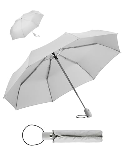 FARE Regenschirm (hellgrau) - öffnet & schließt automatisch - kompakt, windsicher, sturmfest & wasserabweisend - stabiler Taschenschirm - Perfekter Begleiter für Damen und Herren von FARE