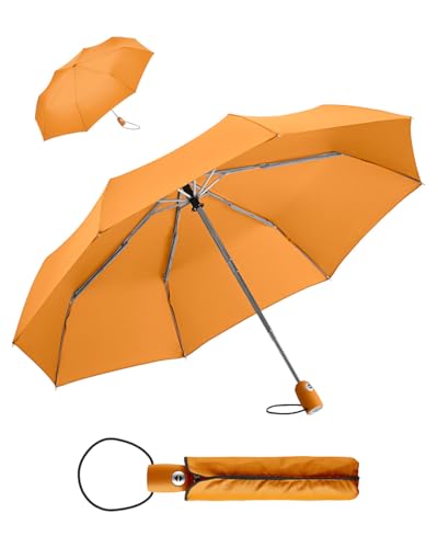 FARE Regenschirm (orange) - öffnet & schließt automatisch - kompakt, windsicher, sturmfest & wasserabweisend - stabiler Taschenschirm - Perfekter Begleiter für Damen und Herren von FARE