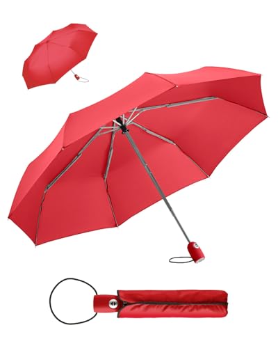 FARE Regenschirm (rot) - öffnet & schließt automatisch - kompakt, windsicher, sturmfest & wasserabweisend - stabiler Taschenschirm - Perfekter Begleiter für Damen und Herren von FARE
