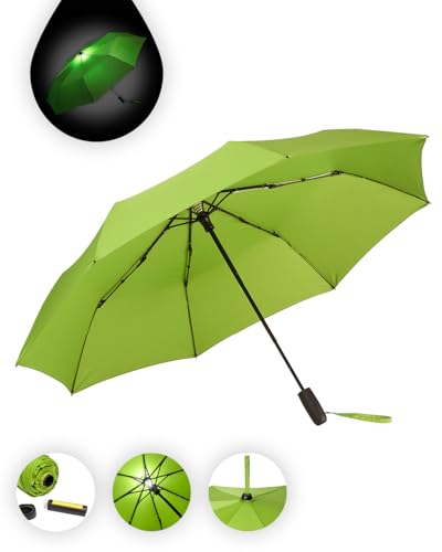FARE Oversize-Taschenschirm Skylight (limette) - Effektvoller Regenschirm mit LED-Innenbeleuchtung und Aufhängefunktion von FARE