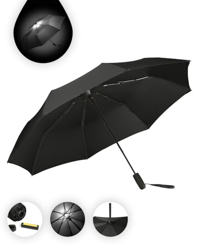 FARE Oversize-Taschenschirm Skylight (schwarz) - Effektvoller Regenschirm mit LED-Innenbeleuchtung und Aufhängefunktion von FARE