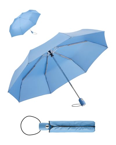 FARE Regenschirm (hellblau) - öffnet & schließt automatisch - kompakt, windsicher, sturmfest & wasserabweisend - stabiler Taschenschirm - Perfekter Begleiter für Damen und Herren von FARE