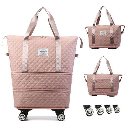 FARMARK Reisetasche erweiterbar mit abnehmbaren Drehrädern Weekender Handgepäcktasche faltbare Schultertasche Handtasche, Veilchen, Erweiterbares Gepäck mit Spinnrädern von FARMARK