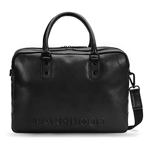 FARMHOOD Memphis Damen/Herren Leder Aktentasche| XXL Messenger Bag mit Reißverschluss und abnehm- & längenverstellbarem Umhängeriemen und Laptopfach | 42cm große Business-Tasche von FARMHOOD