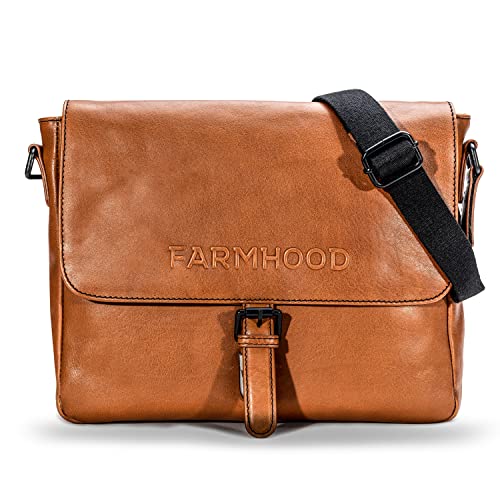 FARMHOOD Memphis Damen/Herren Leder Aktentasche mit Schnallenverschluss | Messenger Bag mit Steckfächern und Stiftelaschen |mittelgroße Dokumententasche 32 cm mit Reißverschlussfach von FARMHOOD