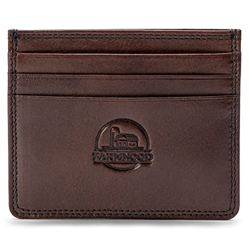 FARMHOOD Memphis Damen/Herren Kreditkartenetui mittelgroß 10 cm - Karten-Portemonnaie aus Leder mit 6 Kreditkartenfächer und 1 Steckfach - RFID-Schutz (Dark Brown) von FARMHOOD