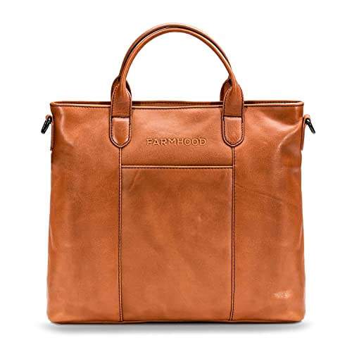 FARMHOOD Memphis Damen/Herren Leder Handtasche | Henkeltasche mit Laptopfach und abnehm-& längenverstellbarem Riemen | 37 cm große Tragetasche mit Hauptfach, Steckfächer & Reißverschluss von Farmhood