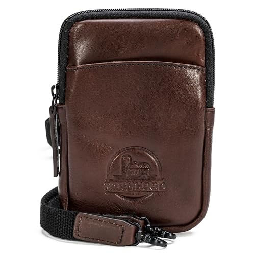 FARMHOOD Memphis Damen/Herren Leder Handytasche | mittelgroße Umhängetasche mit abnehm- & längenverstellbarem Trageriemen | 12 cm großer Crossbody Bag mit Hauptfach und Steckfach von Farmhood
