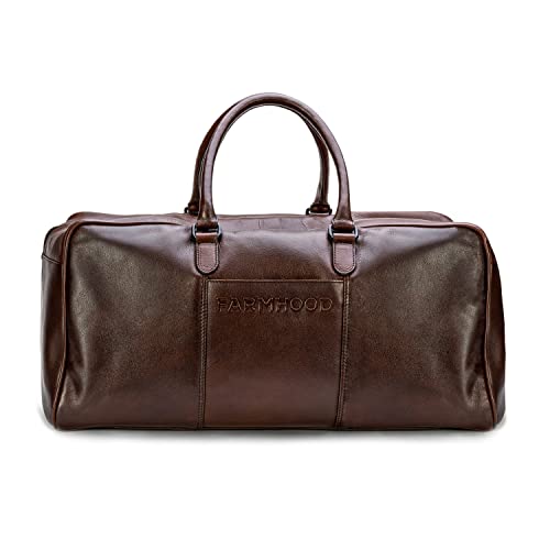 FARMHOOD Memphis Damen/Herren Leder Reisetasche | großer Weekender mit Steckfach auf der Vorderseite | mit abnehm- & längenverstellbarem Umhängeriemen | Reisegepäcktasche 53 cm von Farmhood