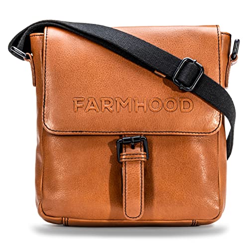 FARMHOOD Memphis Damen/Herren Leder Umhängetasche | Crossbody-Tasche mit Reißverschlussfach auf der Rückseite | 22cm mittelgroße Schultertasche mit Handyfach und Reißverschlussfächer von FARMHOOD