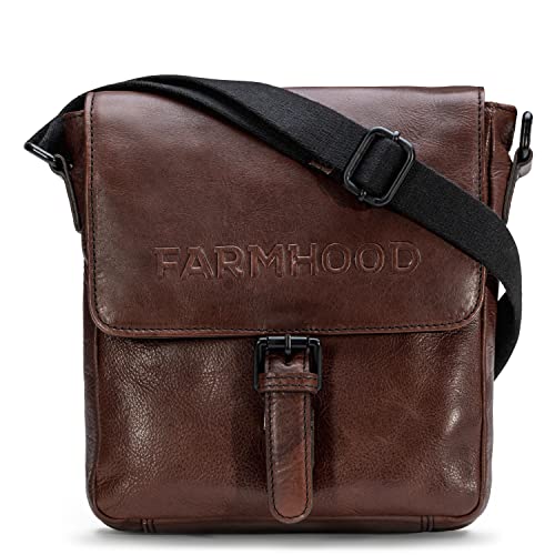 FARMHOOD Memphis Damen/Herren Leder Umhängetasche | Crossbody-Tasche mit Reißverschlussfach auf der Rückseite | 22cm mittelgroße Schultertasche mit Handyfach und Reißverschlussfächer von FARMHOOD