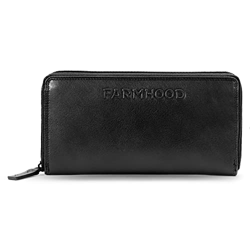 FARMHOOD Memphis Damen Leder Geldbörse | Portemmonaie mit RFID-Schutz |19,5cm großer Geldbeutel im Querformat mit Karten-und Münzfächern von FARMHOOD
